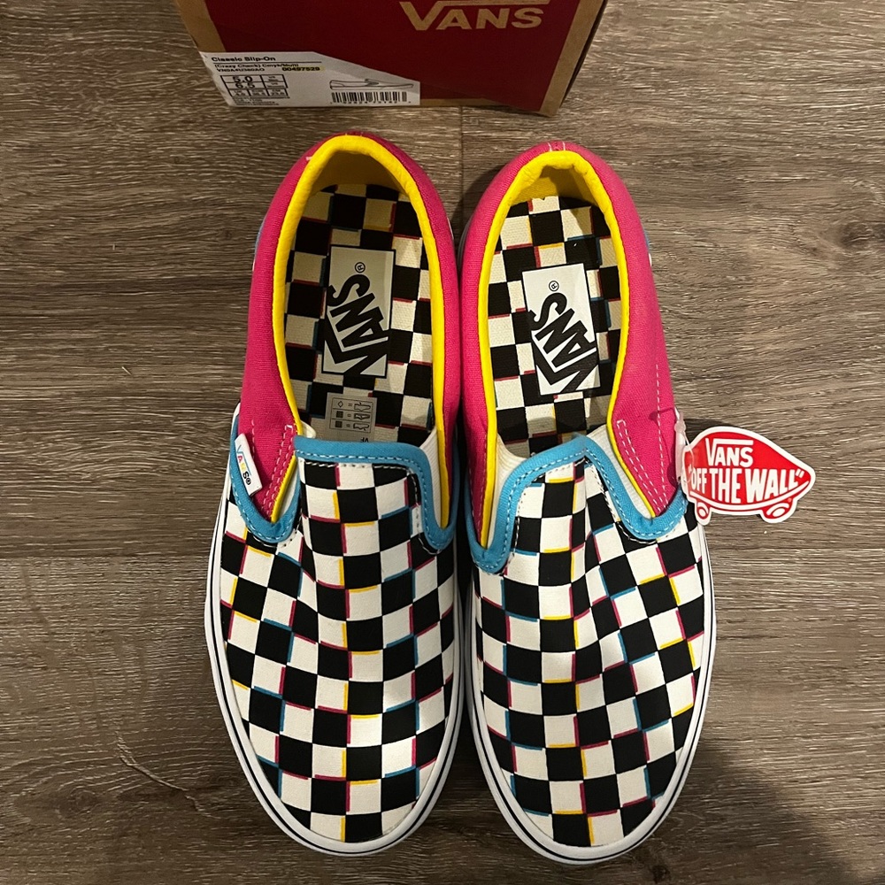Checkered Vans slip on shoes